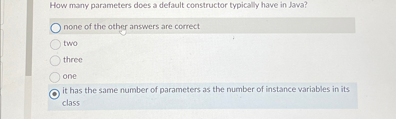 How many parameters does a default constructor