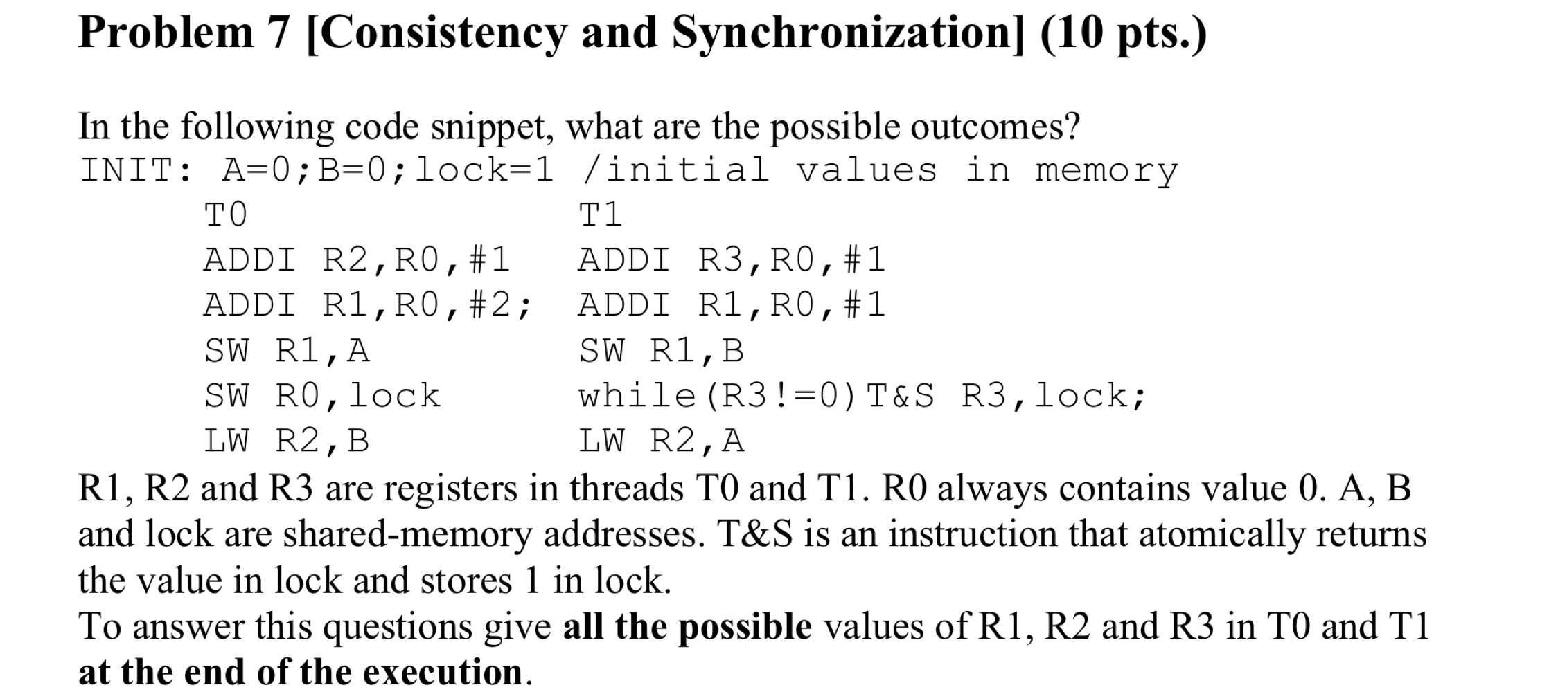 Problem 7 [ Consistency and Synchronization ] ( 1