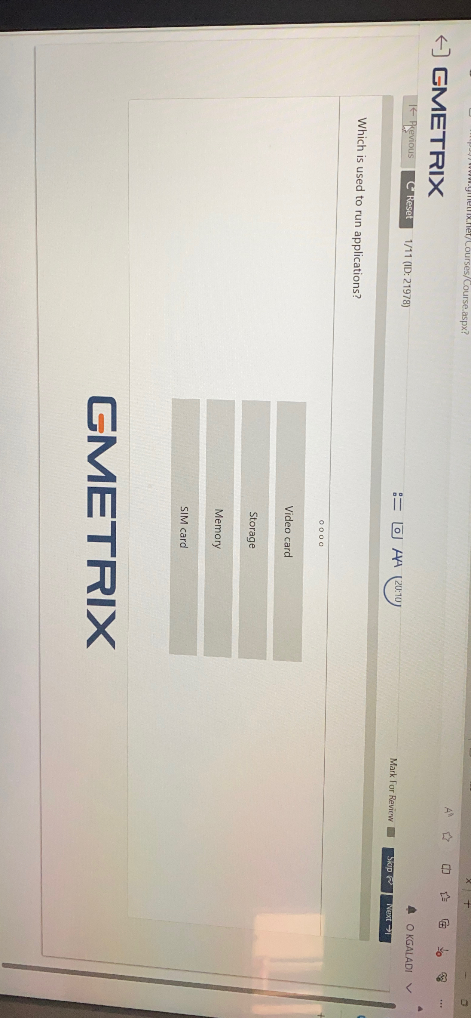 harr GMETRIX larr Previous Reset 1 / 1 1 ( ID: 2