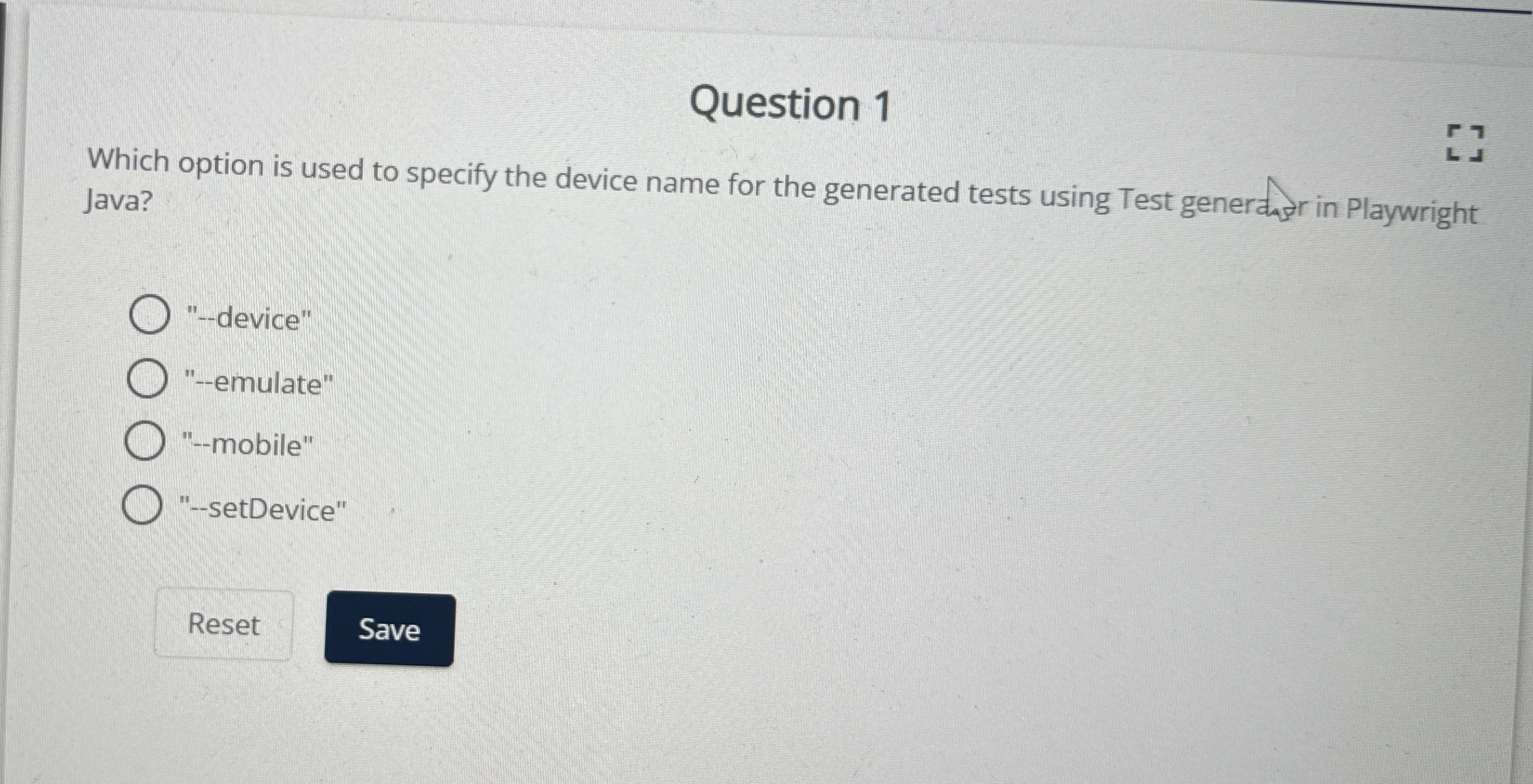 Question 1 Which option is used to specify the