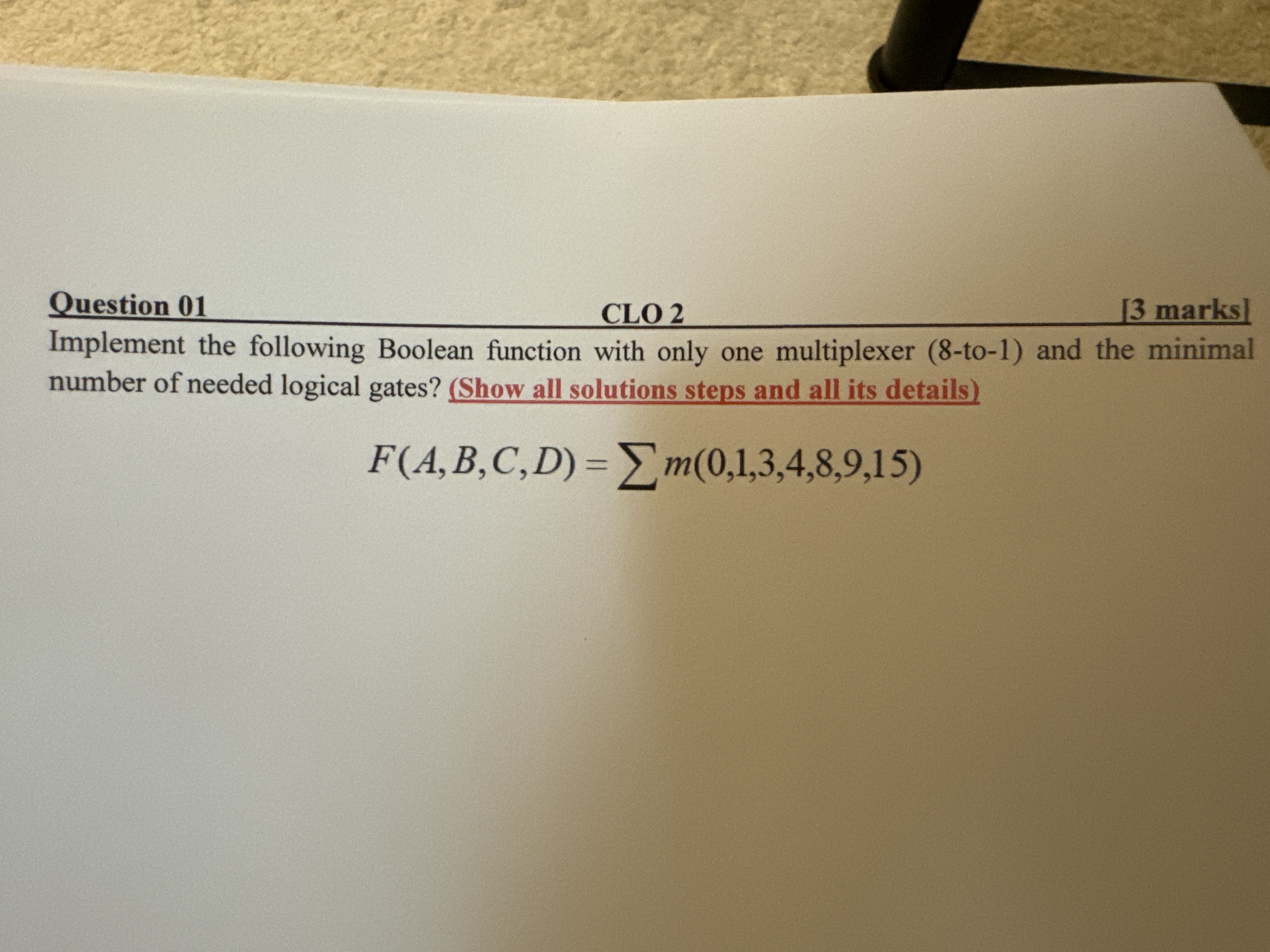 Question 0 1 Implement the following Boolean