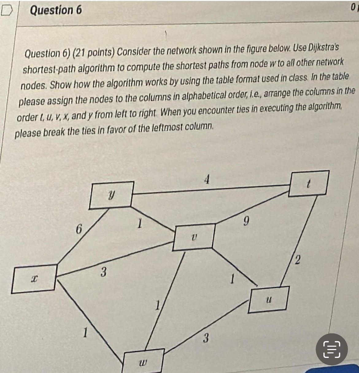 Question 6 0 Question 6 ) ( 2 1 points ) Consider