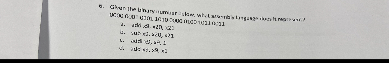 Given the binary number below, what assembly