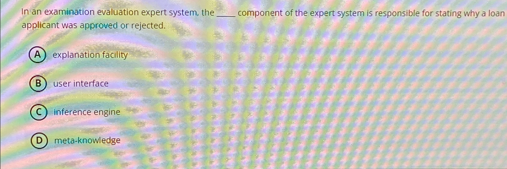 In an examination evaluation expert system, the q