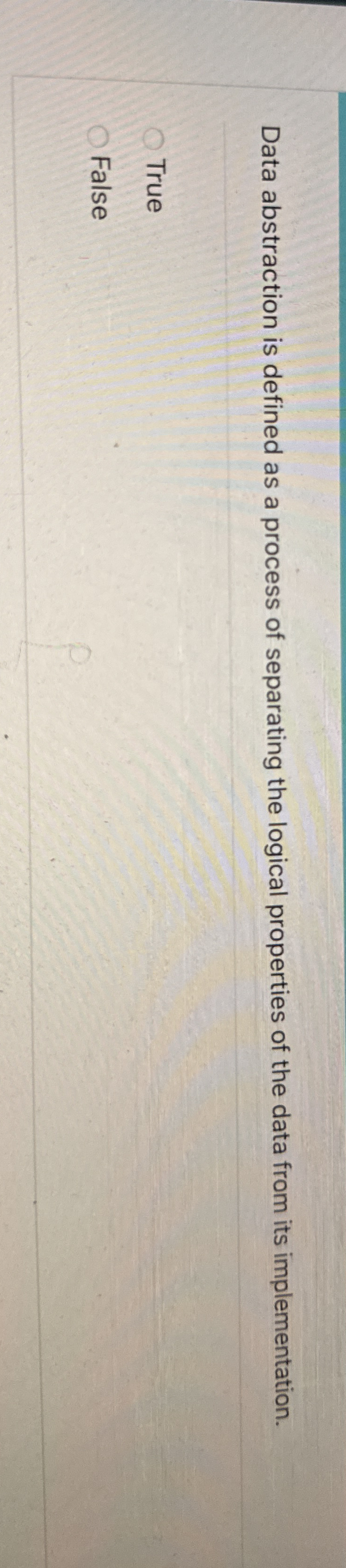 Data abstraction is defined as a process of