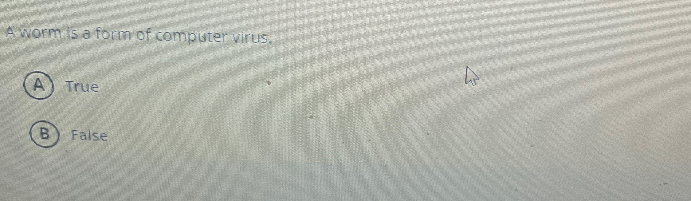 A worm is a form of computer virus. True False