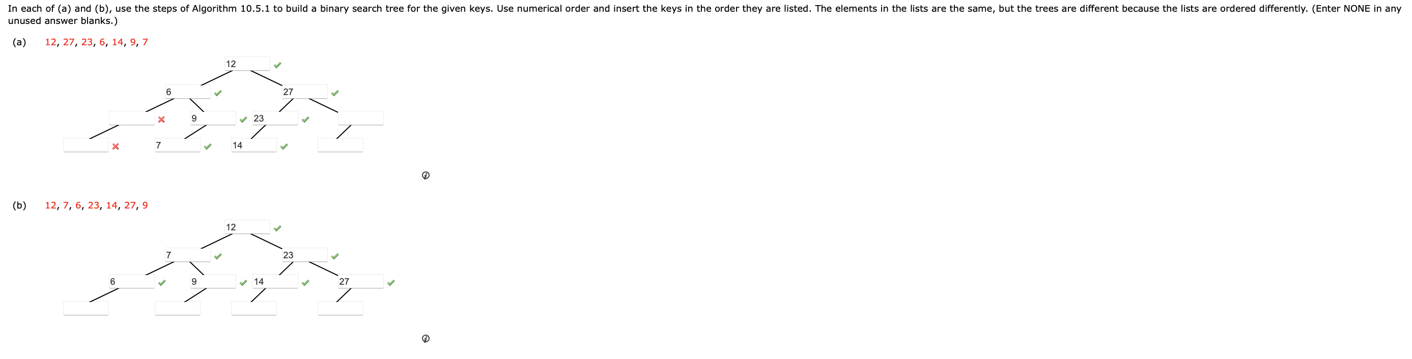 unused answer blanks. ) ( a ) 1 2 , 2 7 , 2 3 , 6