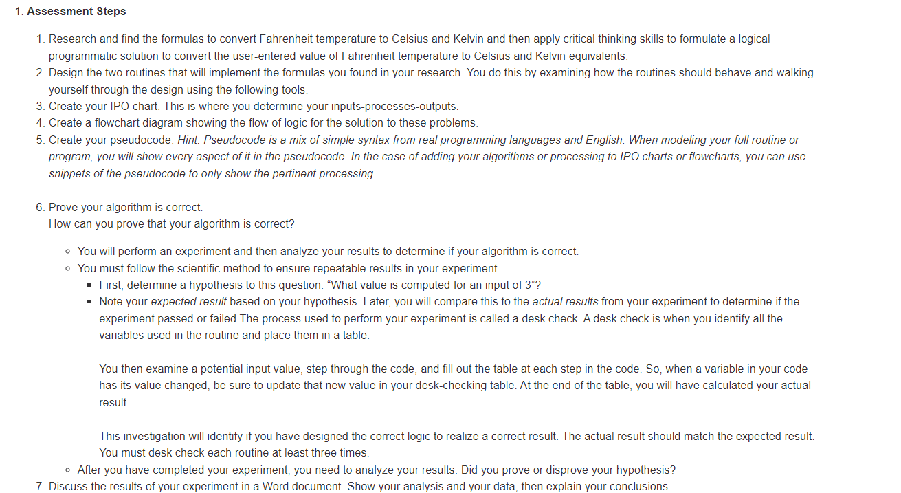 Assessment Steps Research and find the formulas
