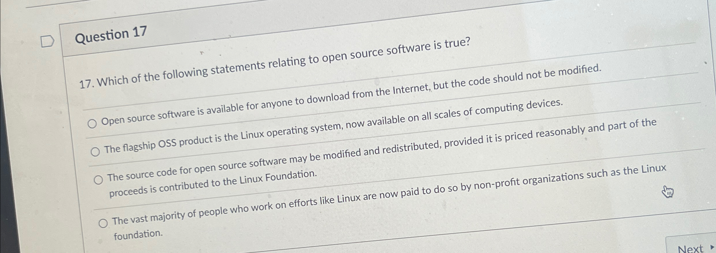 Question 1 7 1 7 . Which of the following