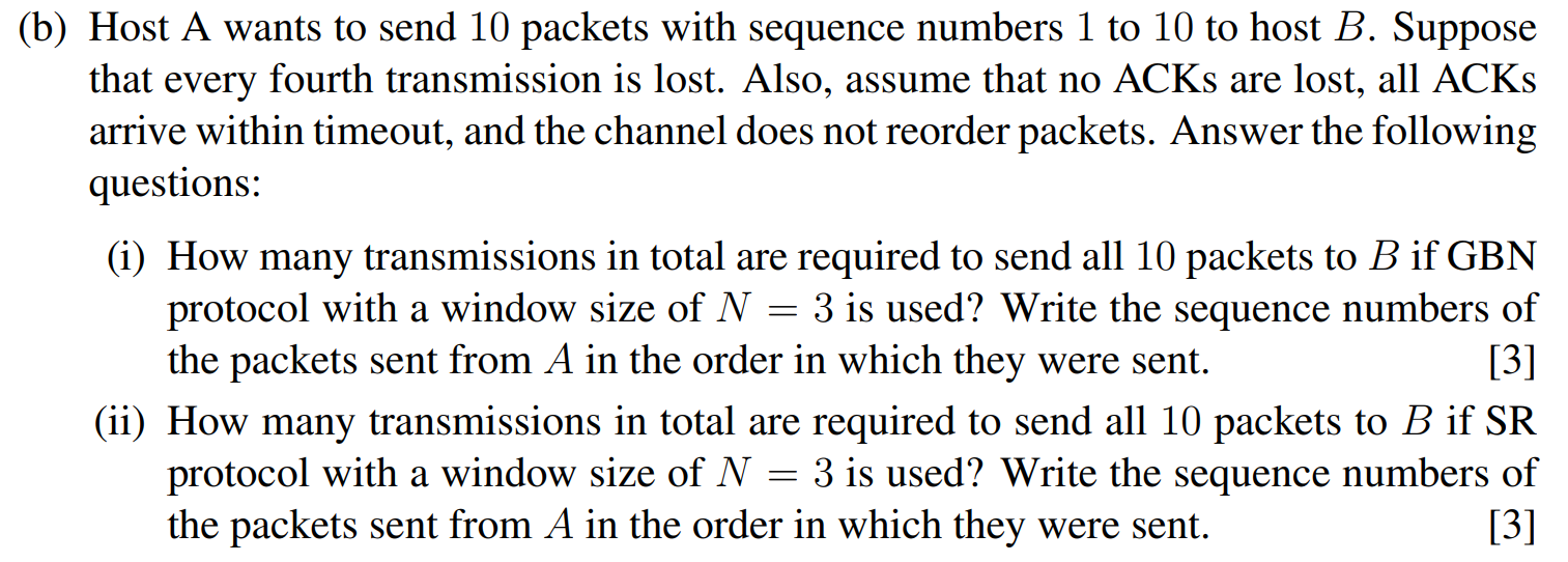 ( b ) Host A wants to send 1 0 packets with