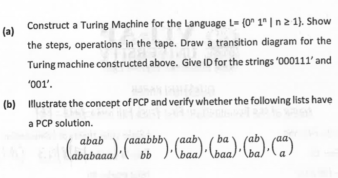 ( a ) Construct a Turing Machine for the Language