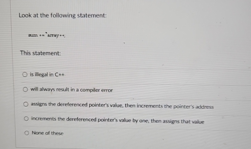 Look at the following statement: sum + = array +