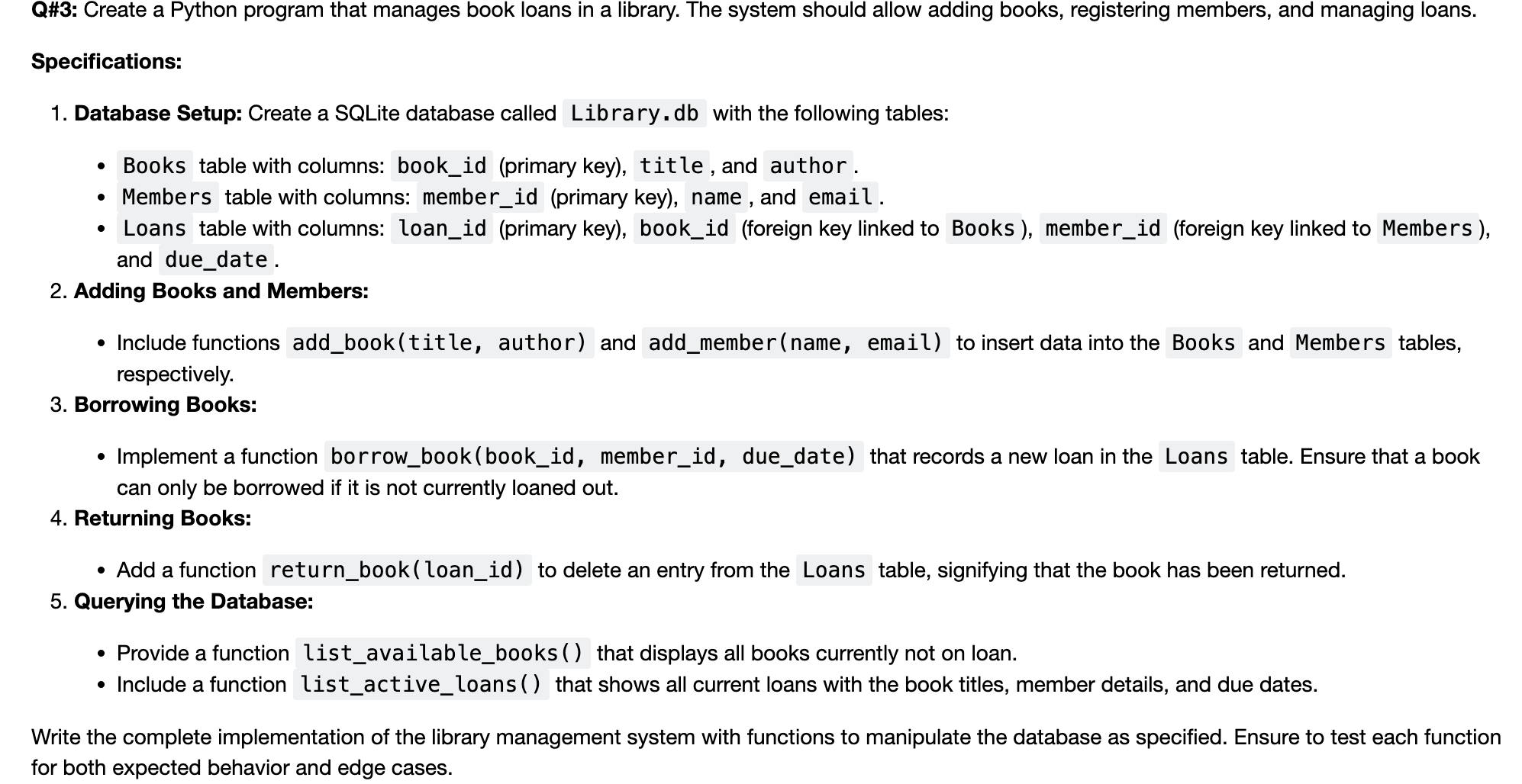 Q# 3 : Create a Python program that manages book