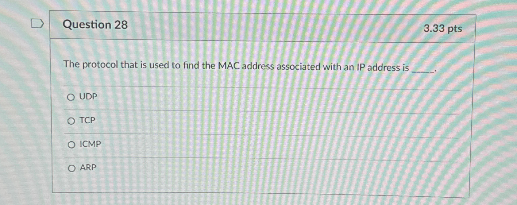 Question 2 8 3 . 3 3 pts The protocol that is