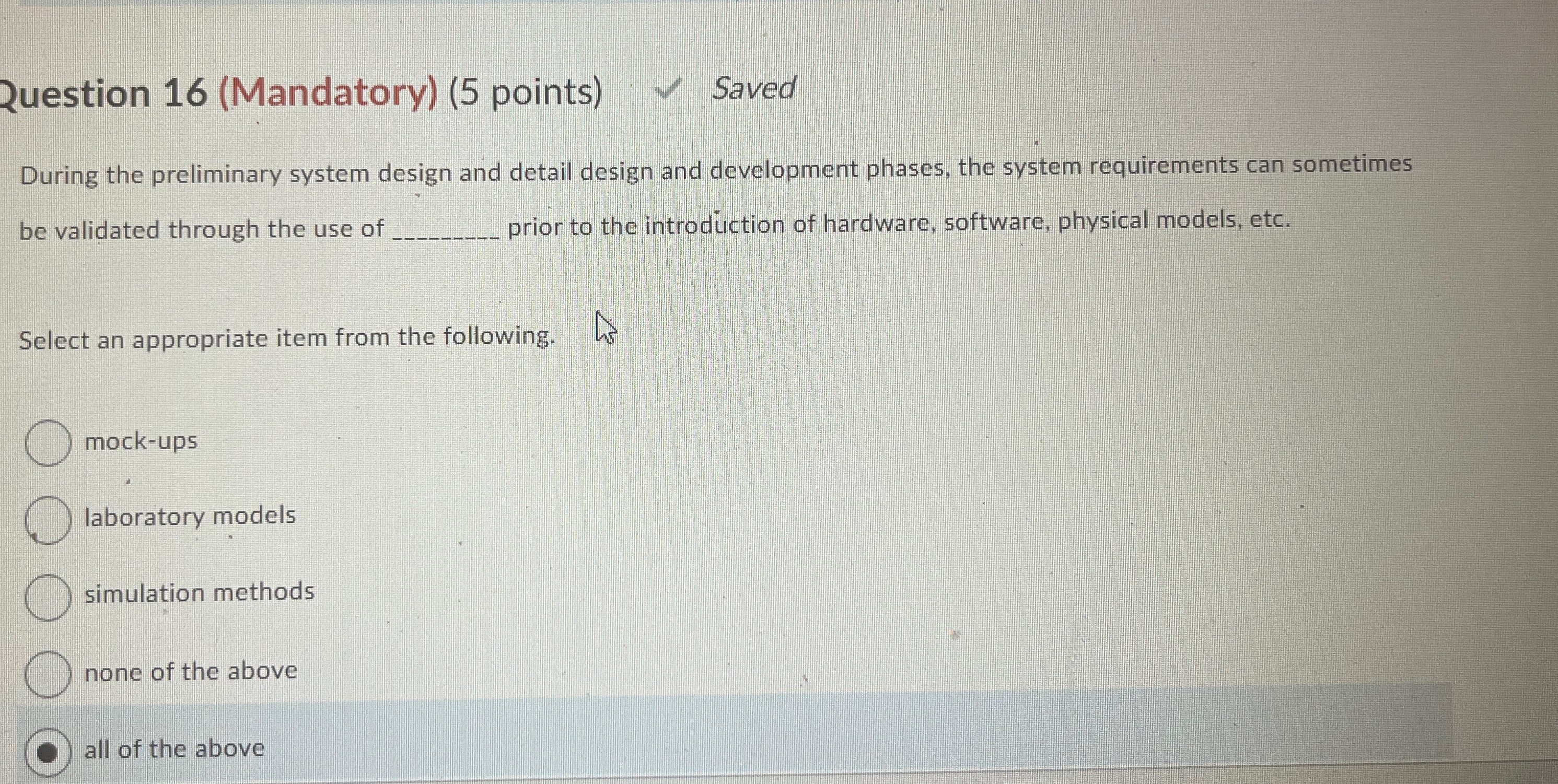 Question 1 6 ( Mandatory ) ( 5 points ) Saved