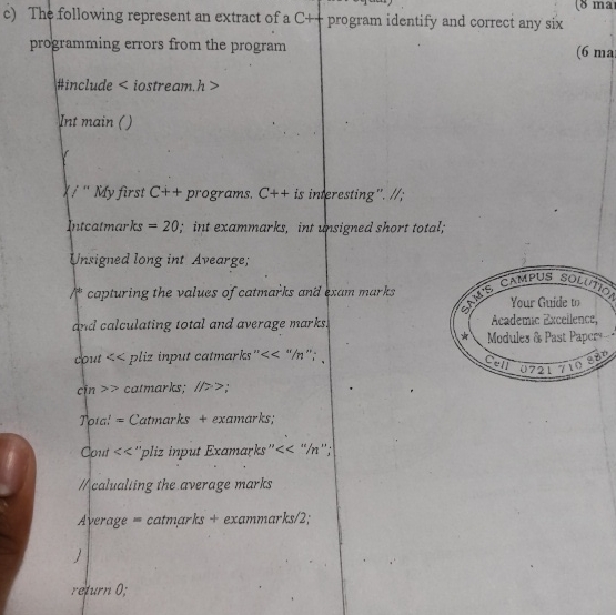 c ) The following represent an extract of a C +