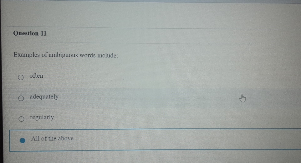 Question 1 1 Examples of ambiguous words include: