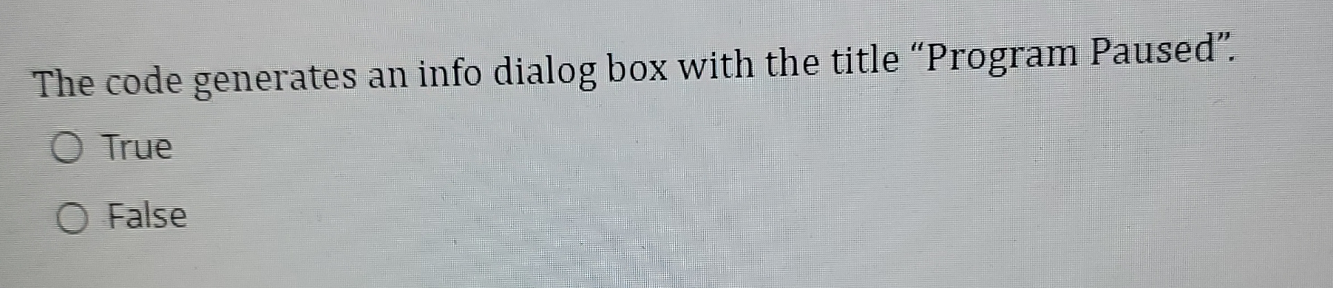 The code generates an info dialog box with the