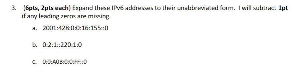 ( 6 pts , 2 pts each ) Expand these IPv 6