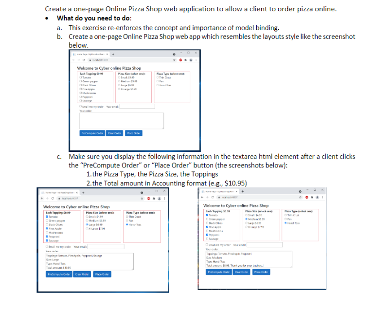Create a one - page Online Pizza Shop web