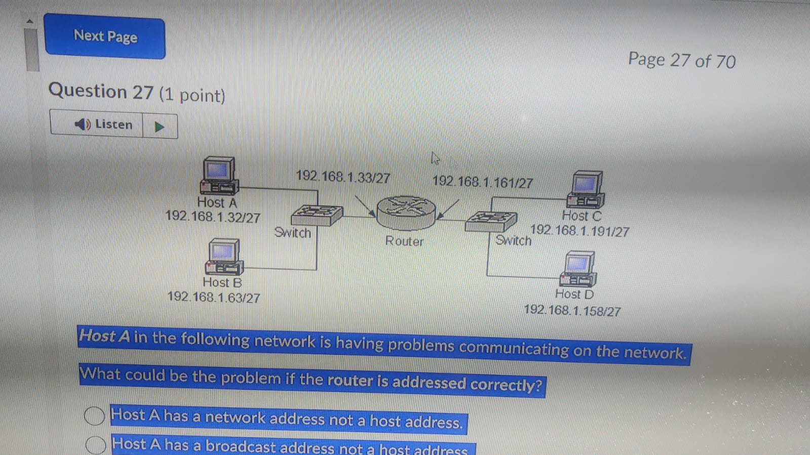 Host A in the following network is having
