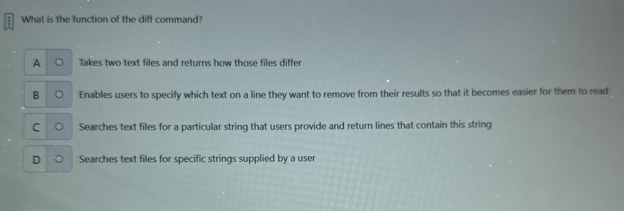 What is the function of the diff command? Takes