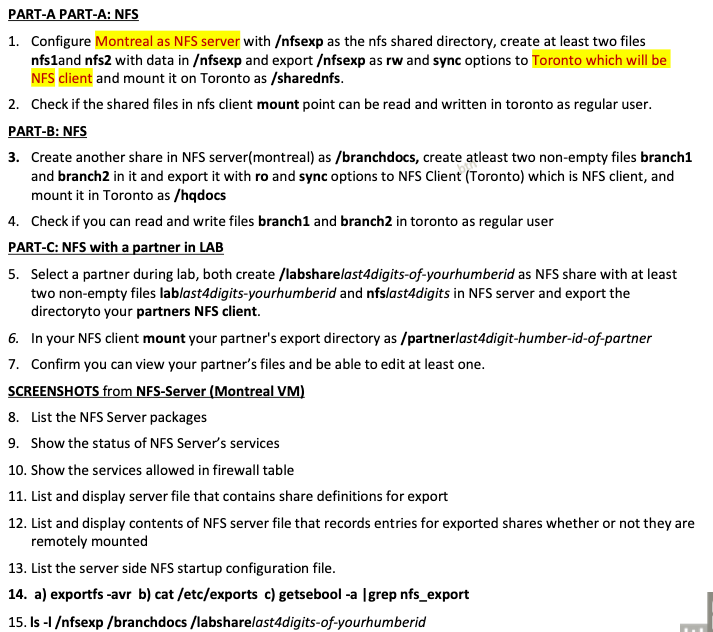 PART - A PART - A: NFS 1 . Configure Montreal as