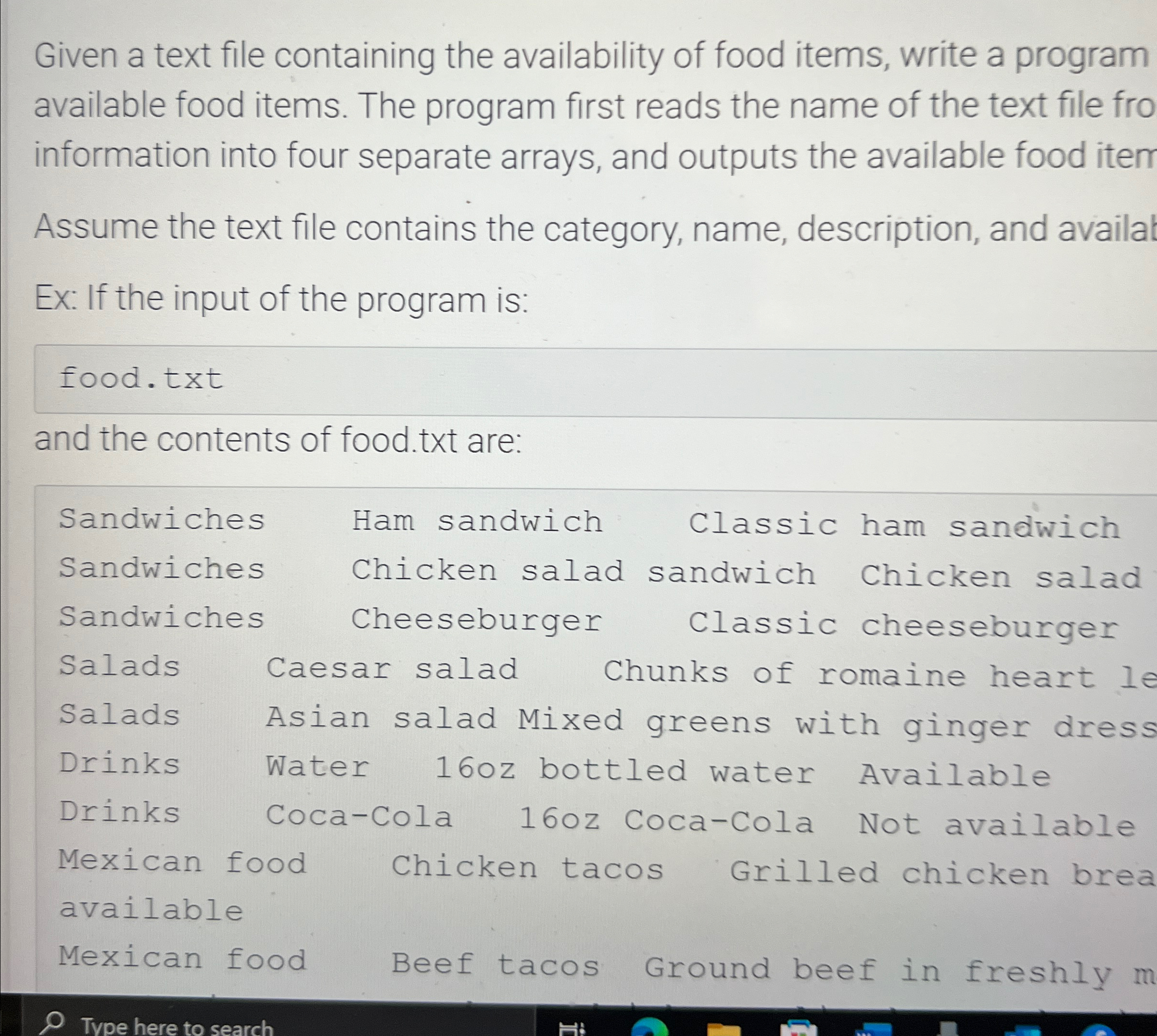 Given a text file containing the availability of