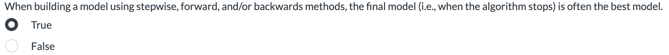 When building a model using stepwise, forward,