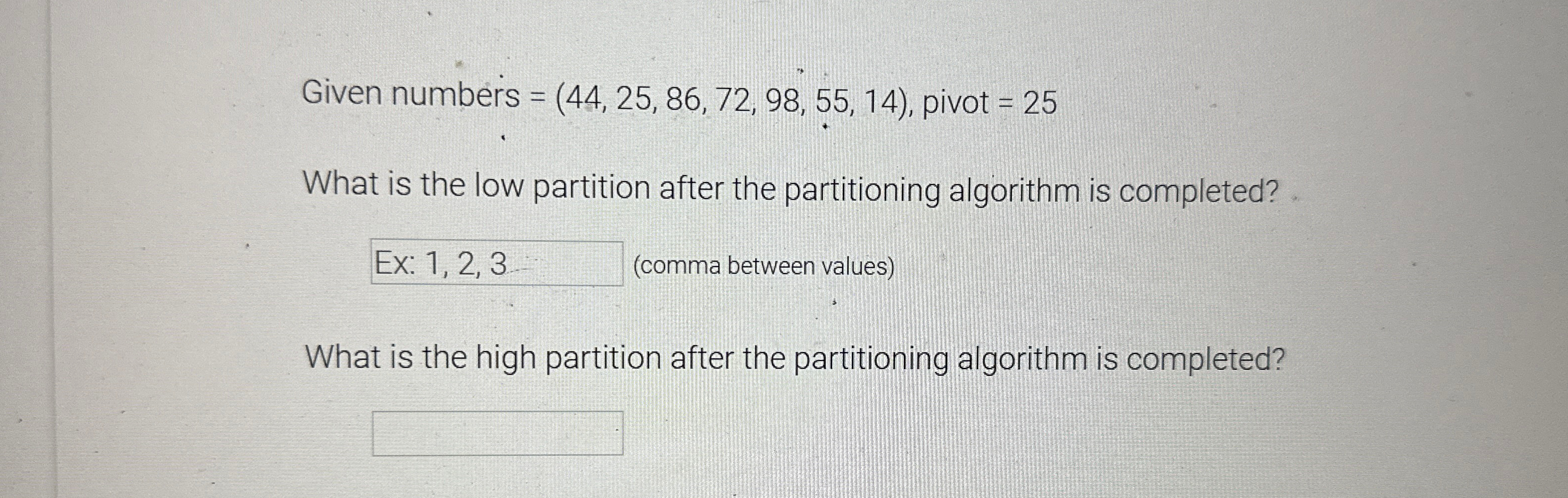 Given numbers = ( 4 4 , 2 5 , 8 6 , 7 2 , 9 8 , 5