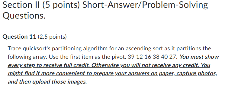 Section II ( 5 points ) Short - Answer / Problem