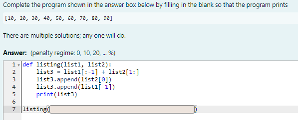 Complete the program shown in the answer box