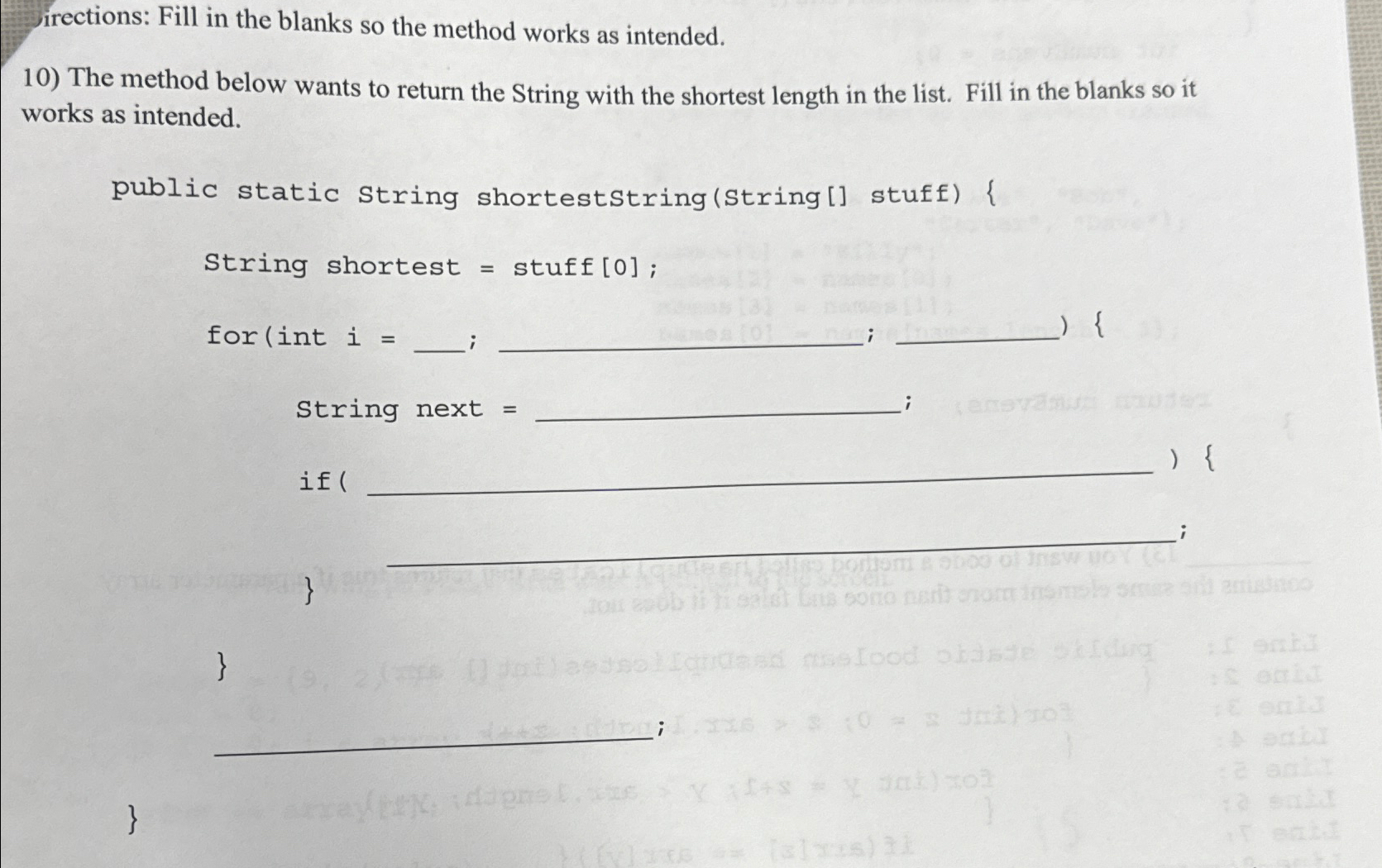 irections: Fill in the blanks so the method works