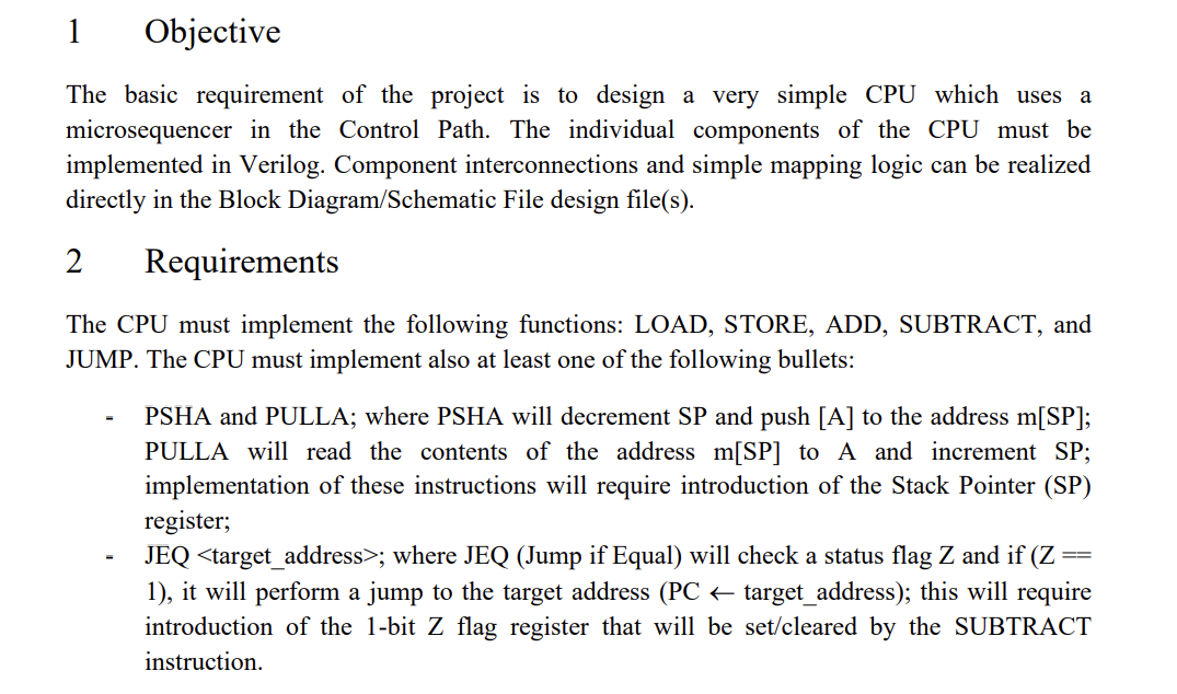 1 Objective The basic requirement of the project