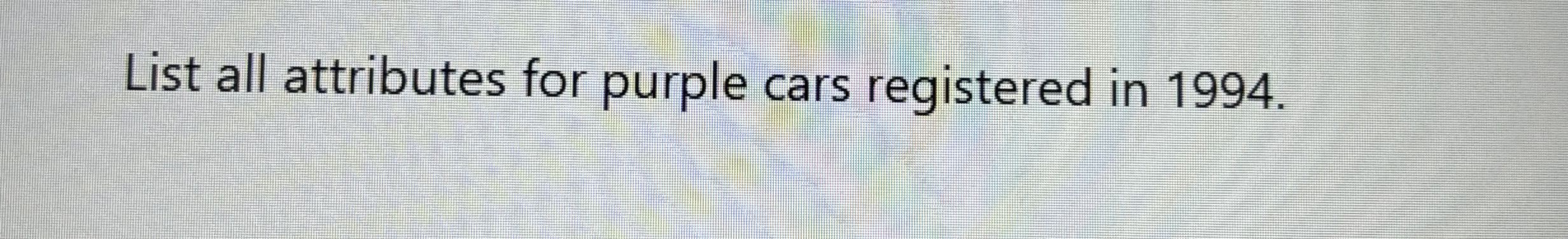 List all attributes for purple cars registered in
