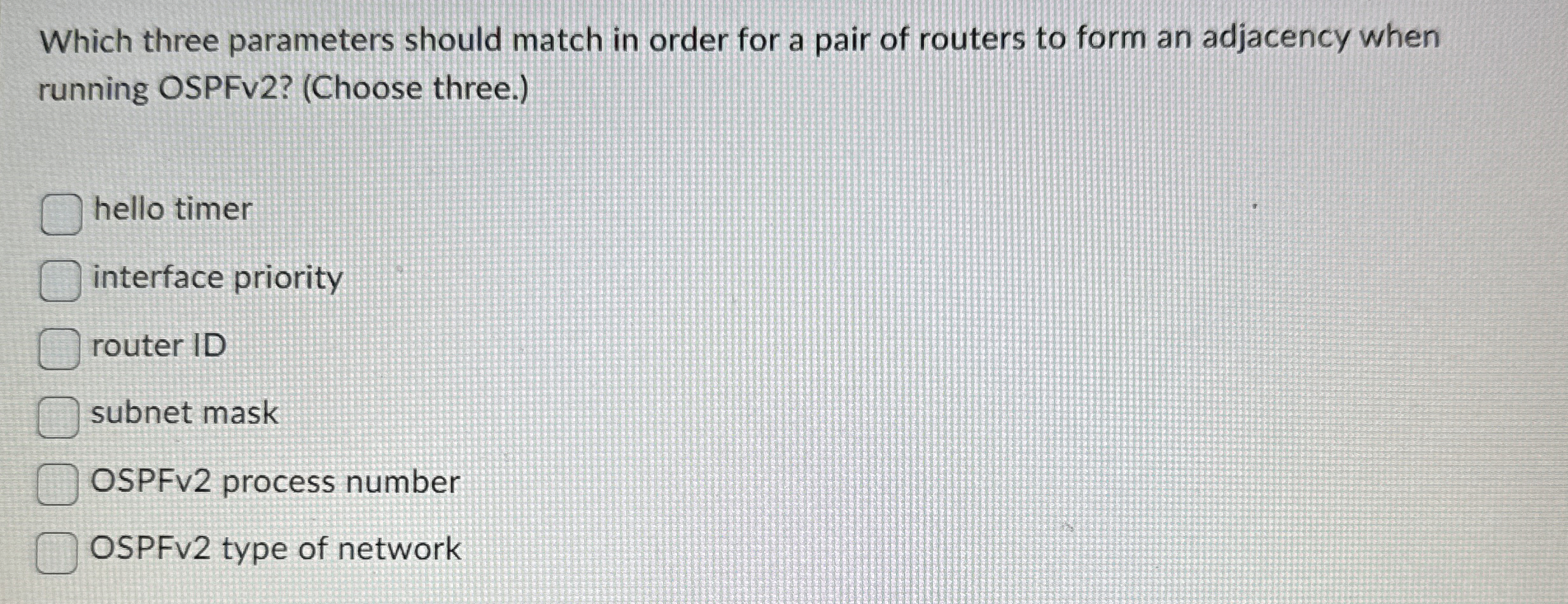 Which three parameters should match in order for