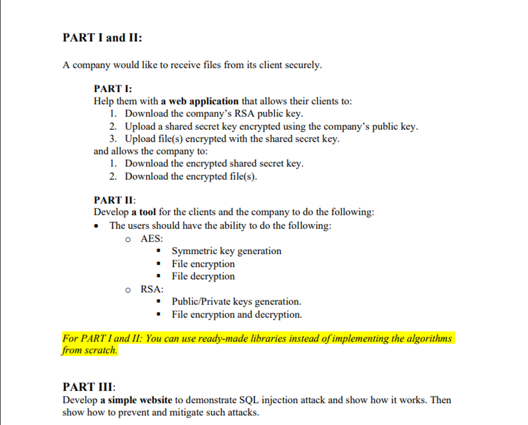 PART I and II: A company would like to receive