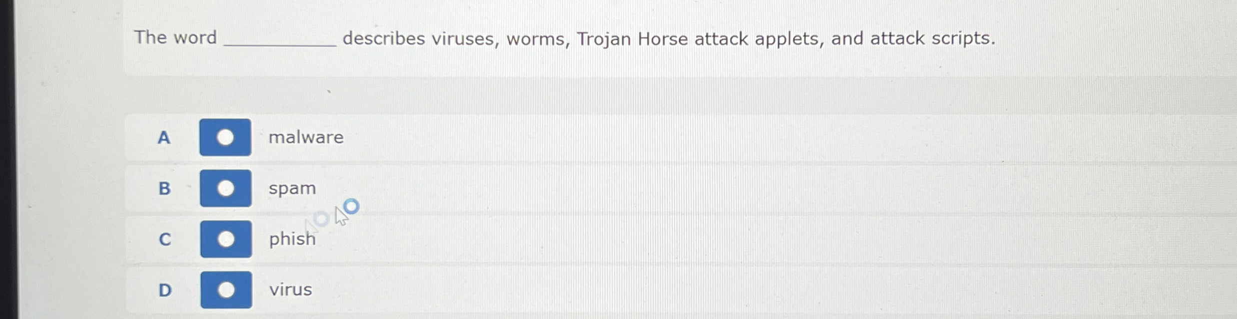 The word describes viruses, worms, Trojan Horse