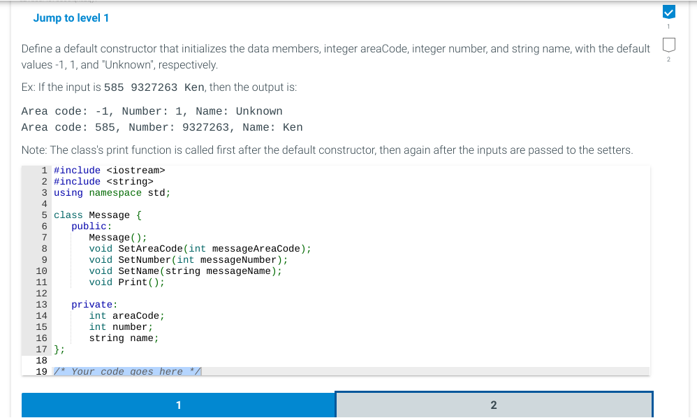 C + + Define a default constructor that