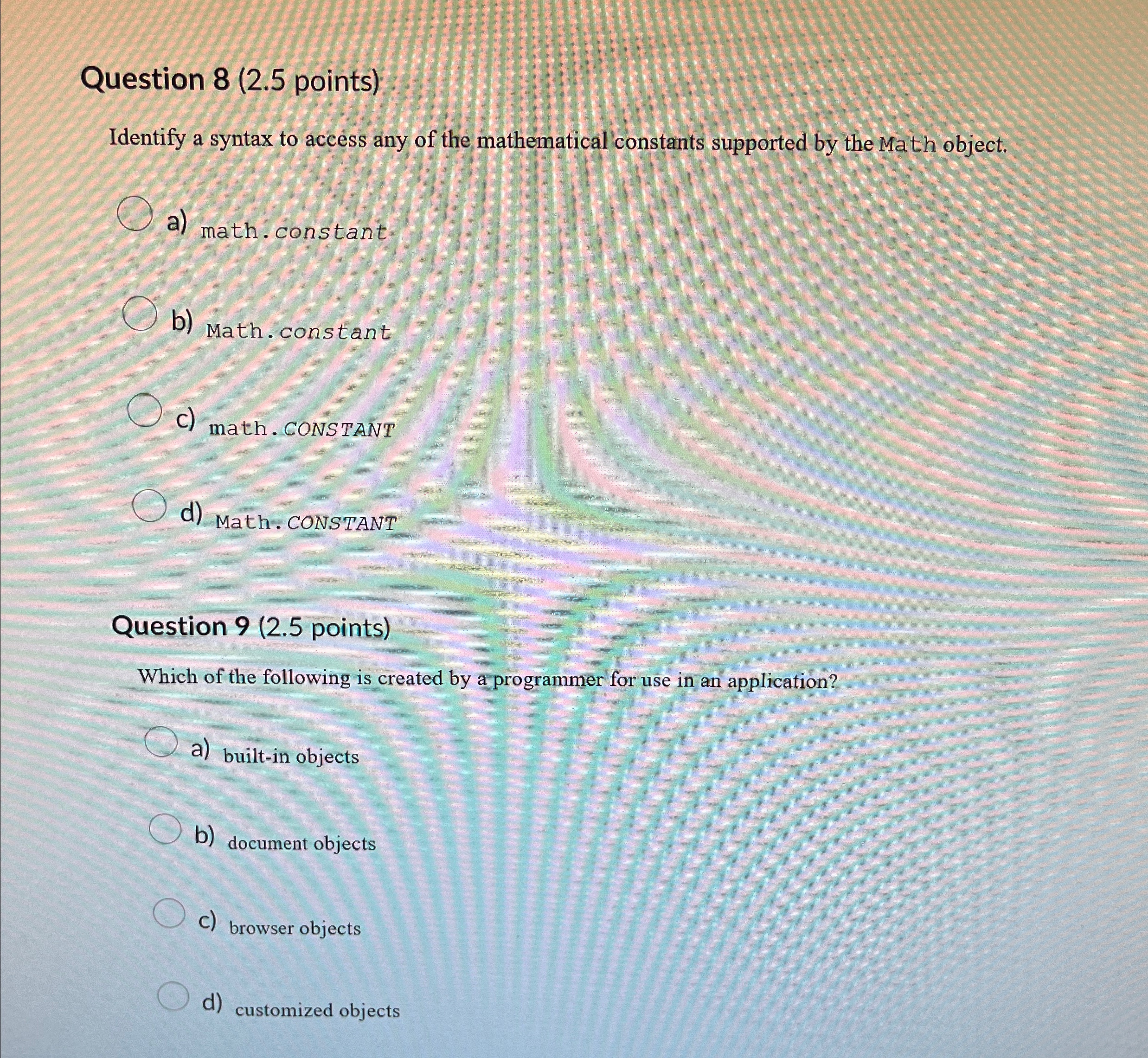 Question 8 ( 2 . 5 points ) Identify a syntax to