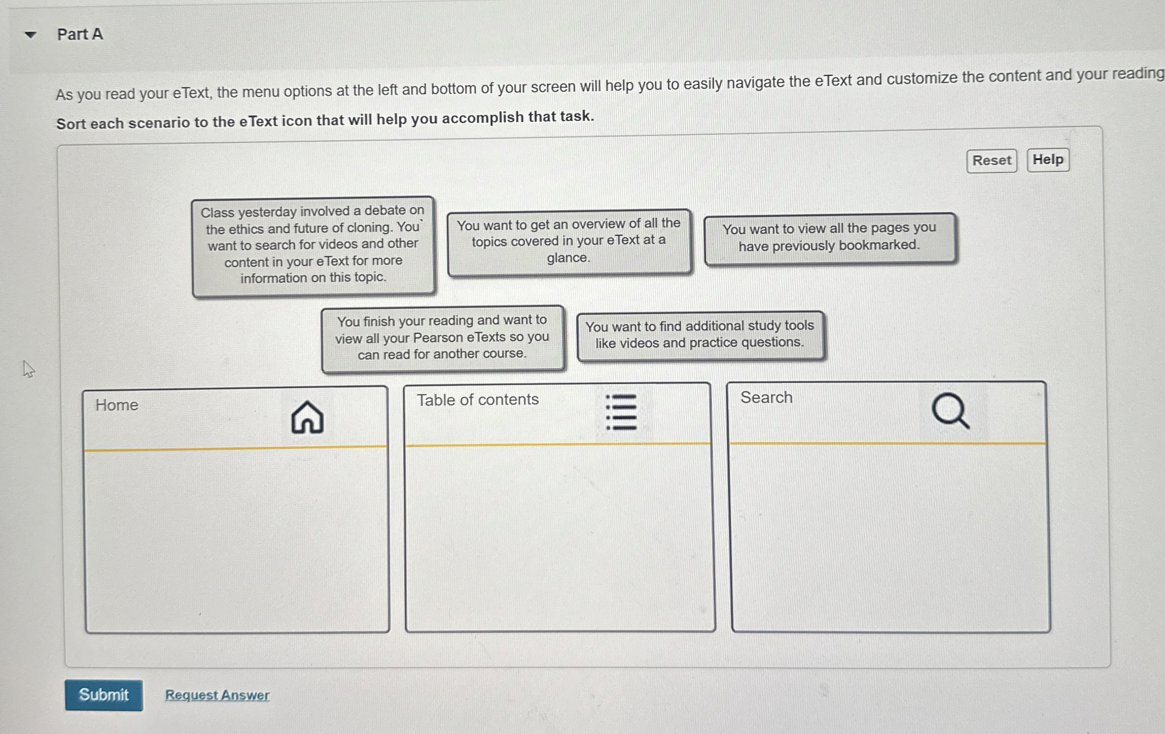 Part A As you read your eText, the menu options