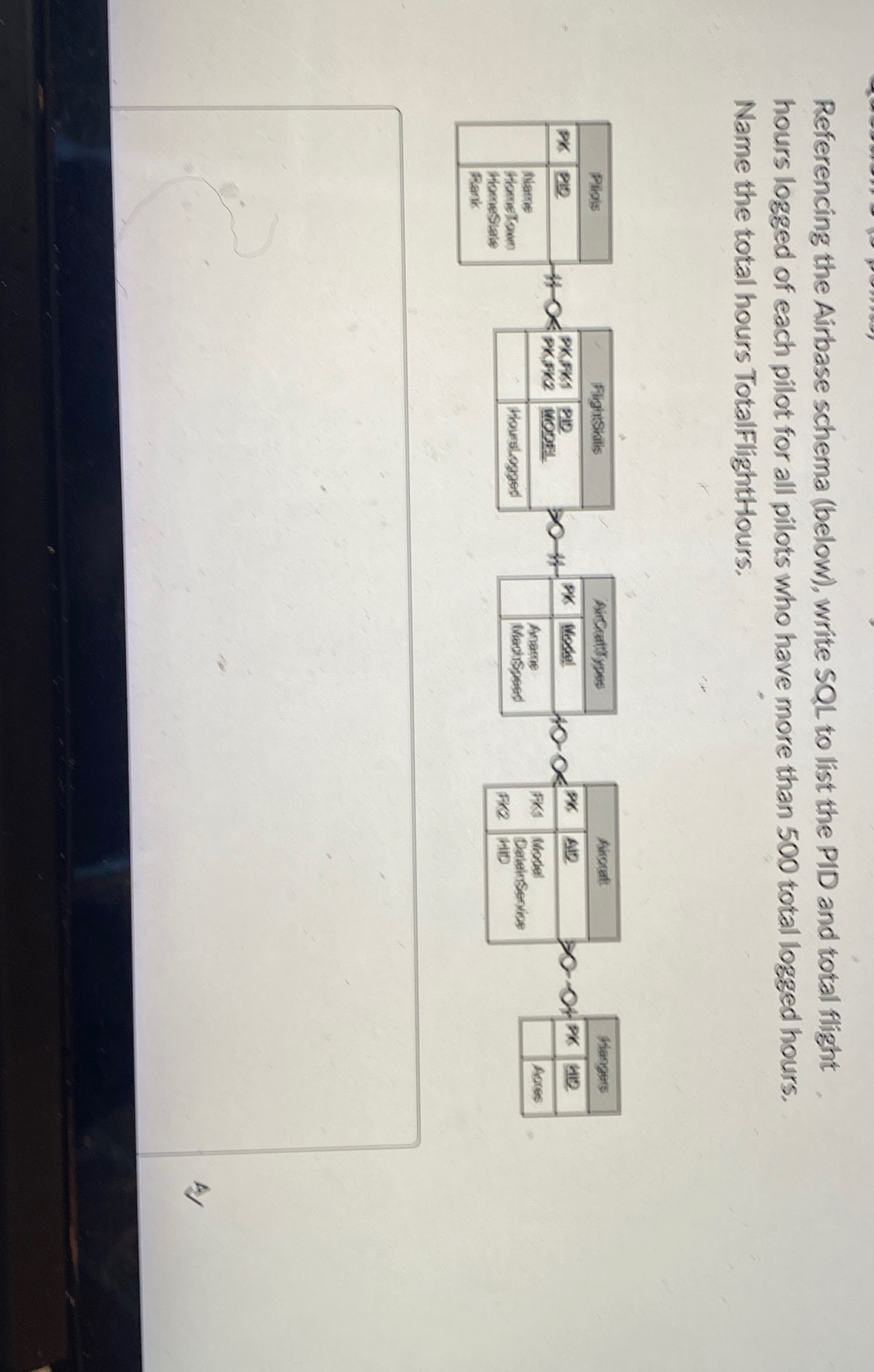 Referencing the Airbase schema ( below ) , write