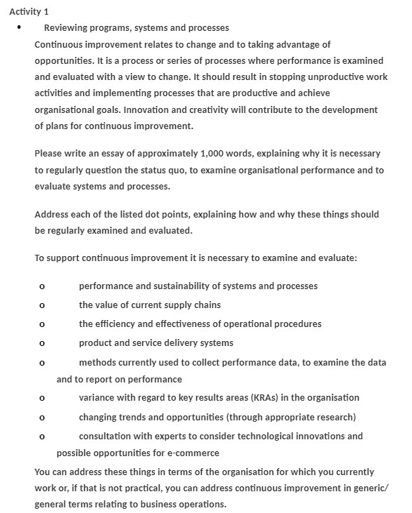 Activity 1 Reviewing programs , systems and