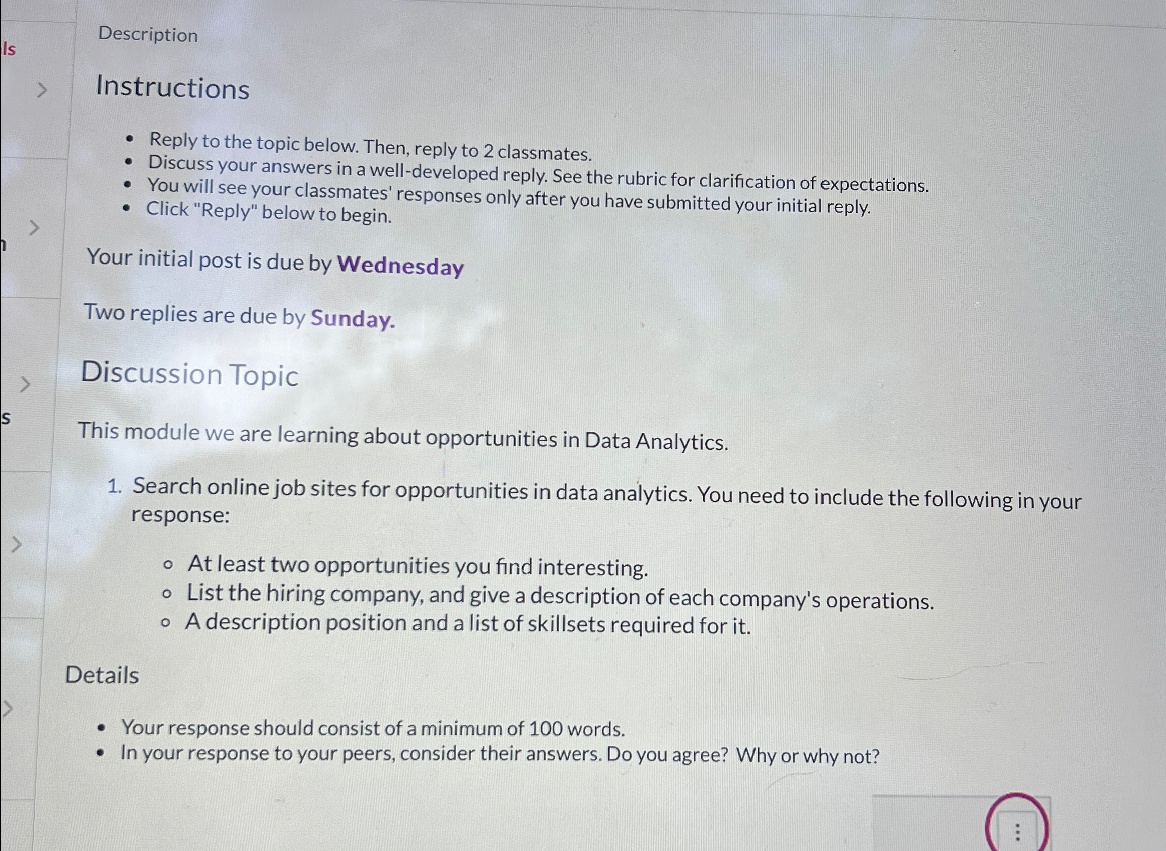 Description Instruction Reply to the topic below.