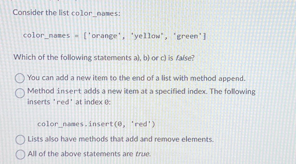 Consider the list color _ names: c o l o r n ames