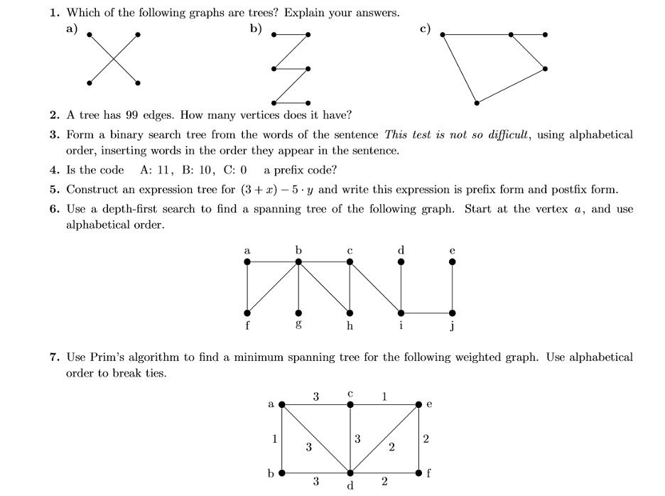 Which of the following graphs are trees? Explain