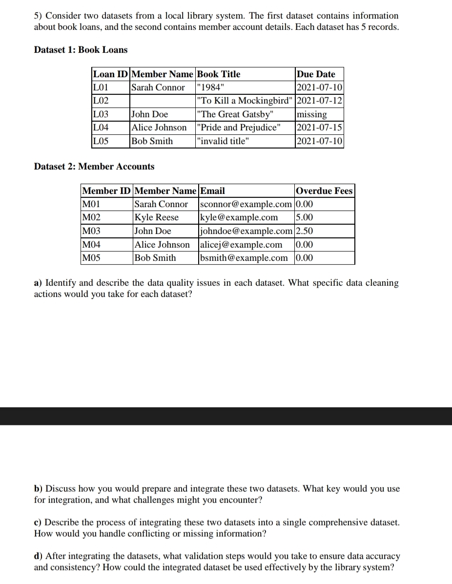 Consider two datasets from a local library