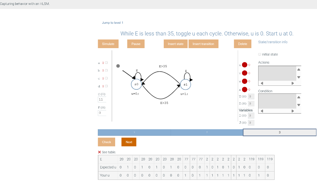 While E is less than 2 4 6 , toggle u each cycle.