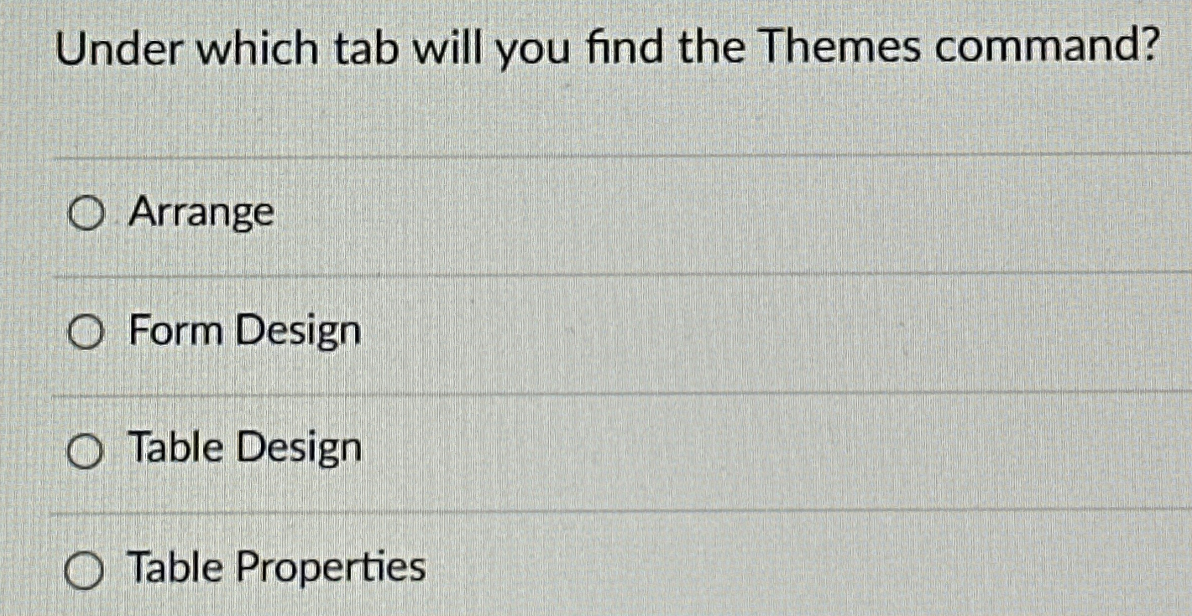 Under which tab will you find the Themes command?