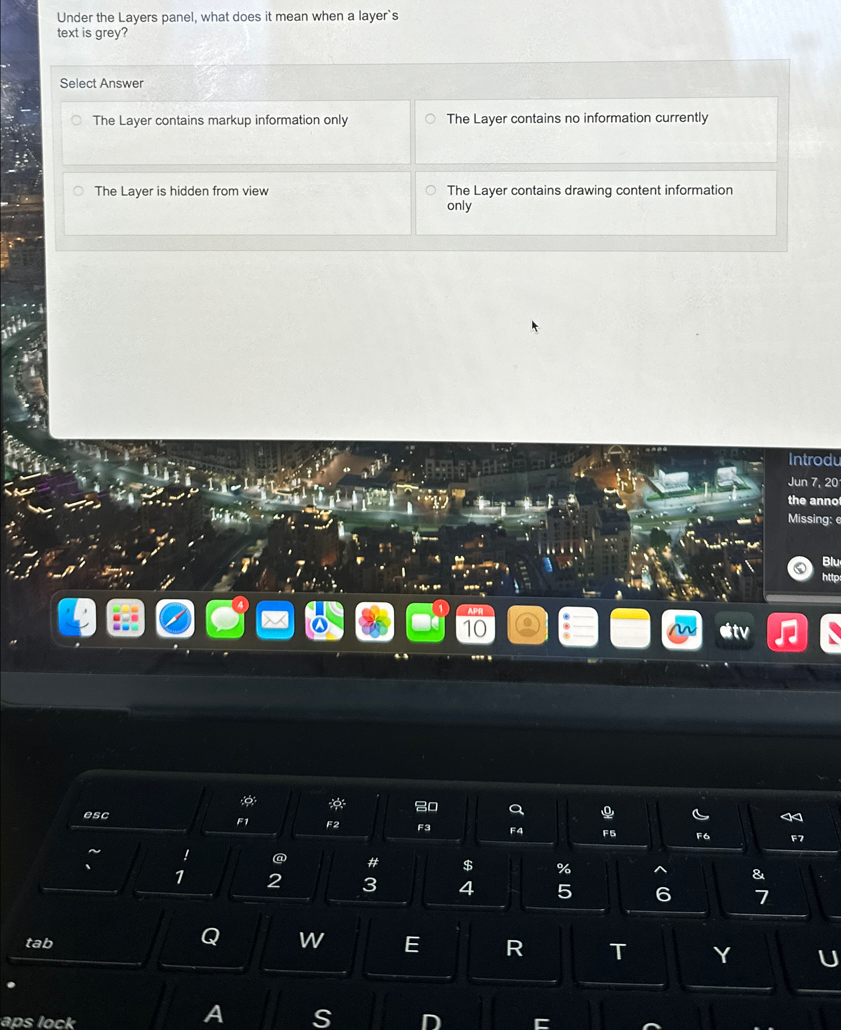 Under the Layers panel, what does it mean when a